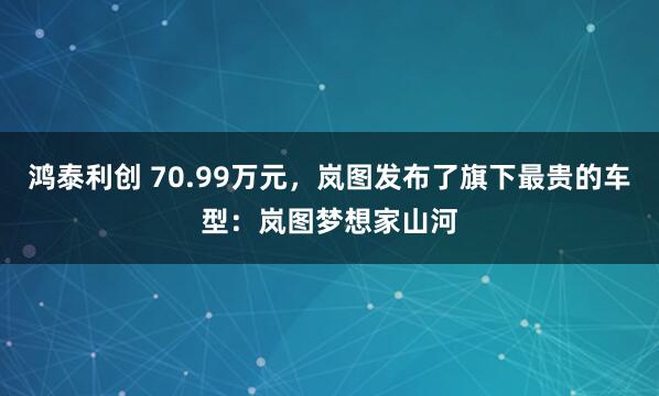 鸿泰利创 70.99万元，岚图发布了旗下最贵的车型：岚图梦想家山河