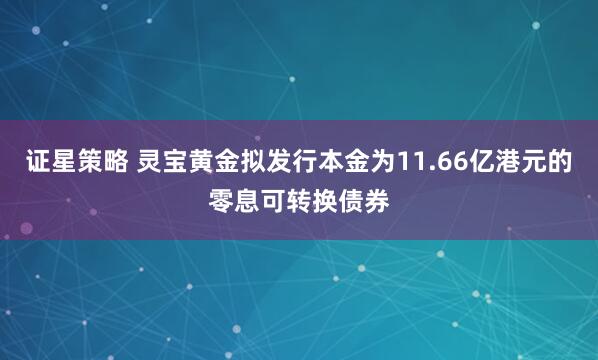 证星策略 灵宝黄金拟发行本金为11.66亿港元的零息可转换债券